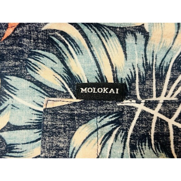 Molokai Surf Co Hawaiian Shirt M Reverse Print Blue Floral Birds Of Paradise - Picture 7 of 10